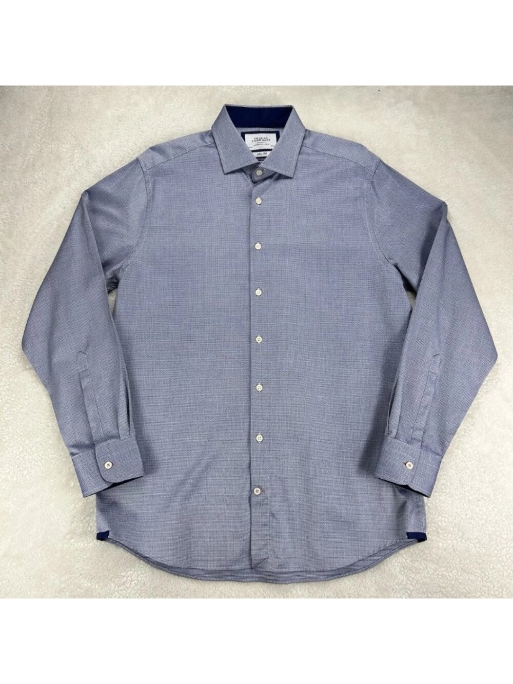 Charles Tyrwhitt Slim Fit Dress Shirt 16.5/36 Blue Geometric Cotton